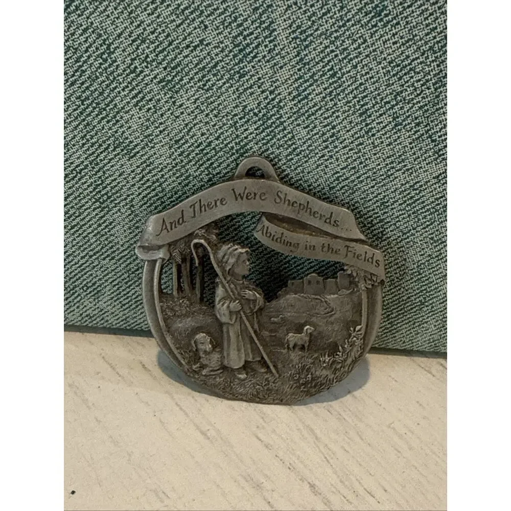 VTG Skip Winn Christmas Ornament 1990 Shepherds Abiding the Fields Pewter Signed